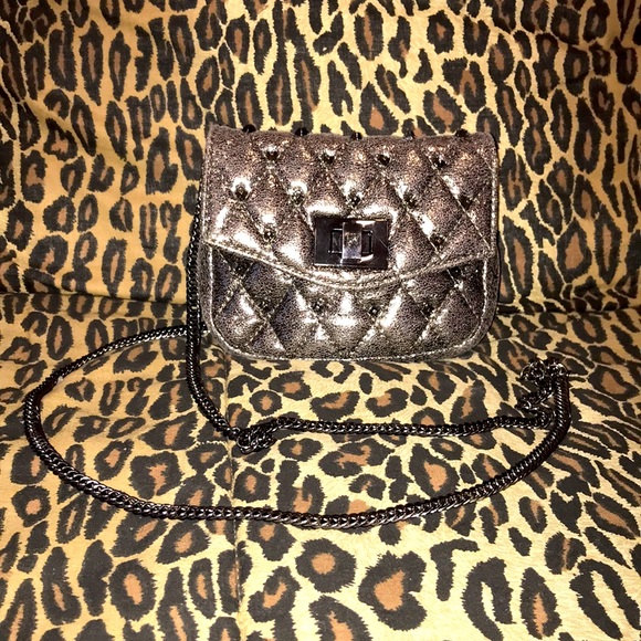 bebe Handbags - Bebe metallic pewter studded quilted crossbody bag